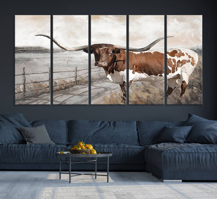57340-MGV-CV-36X24-Vintage Texas Cow Wall Art Canvas Print, Rustic Longhorn Wall Art | Canvas Print for Farmhouse Decor