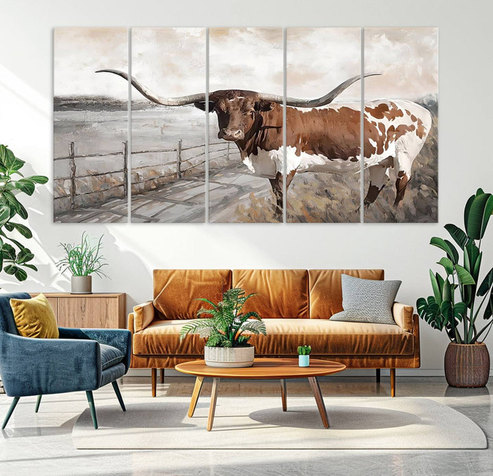 57340-MGV-CV-36X24-Vintage Texas Cow Wall Art Canvas Print, Rustic Longhorn Wall Art | Canvas Print for Farmhouse Decor