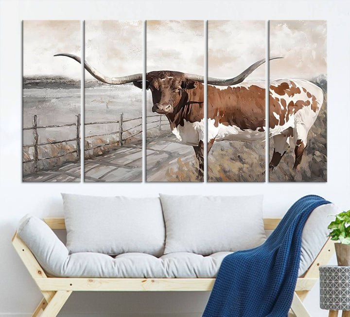 57340-MGV-CV-36X24-Vintage Texas Cow Wall Art Canvas Print, Rustic Longhorn Wall Art | Canvas Print for Farmhouse Decor