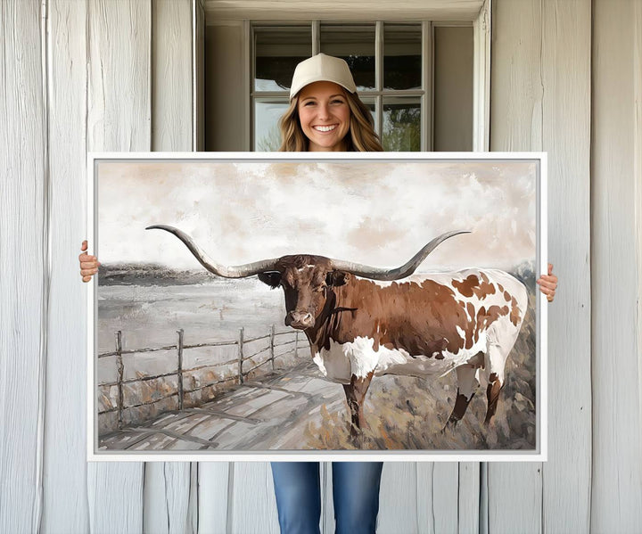 57340-MGV-CV-36X24-Vintage Texas Cow Wall Art Canvas Print, Rustic Longhorn Wall Art | Canvas Print for Farmhouse Decor