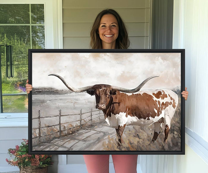 57340-MGV-CV-36X24-Vintage Texas Cow Wall Art Canvas Print, Rustic Longhorn Wall Art | Canvas Print for Farmhouse Decor