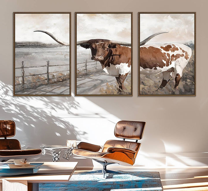 57340-MGV-CV-36X24-Vintage Texas Cow Wall Art Canvas Print, Rustic Longhorn Wall Art | Canvas Print for Farmhouse Decor