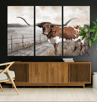 Vintage Texas Cow Wall Art Canvas Print, Rustic Longhorn Wall Art | Canvas Print for Farmhouse Decor