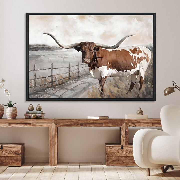57340-MGV-FC-36X24_Black-Vintage Texas Cow Wall Art Canvas Print, Rustic Longhorn Wall Art | Canvas Print for Farmhouse Decor