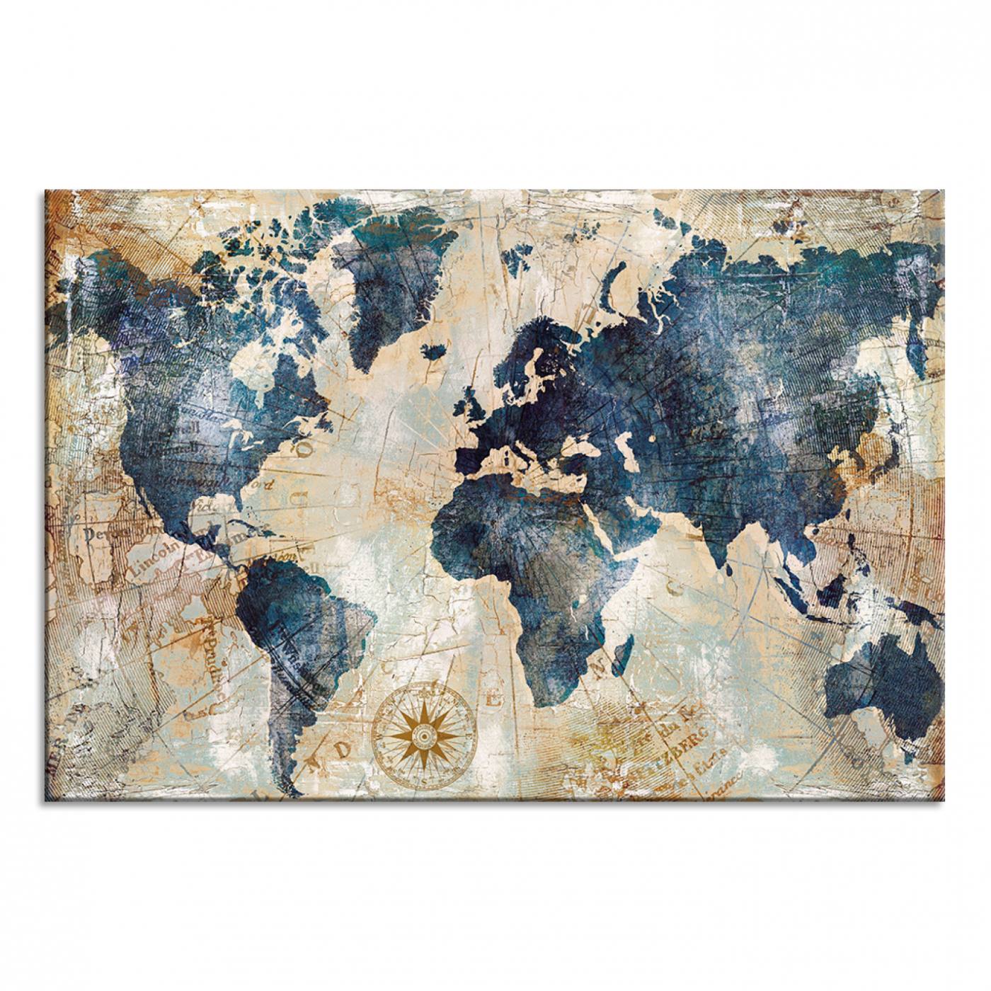 Vintage World Map Canvas Print – Antique Nautical Triptych Wall Art – World Map Decor for Living Room or Office – Ready to Hang