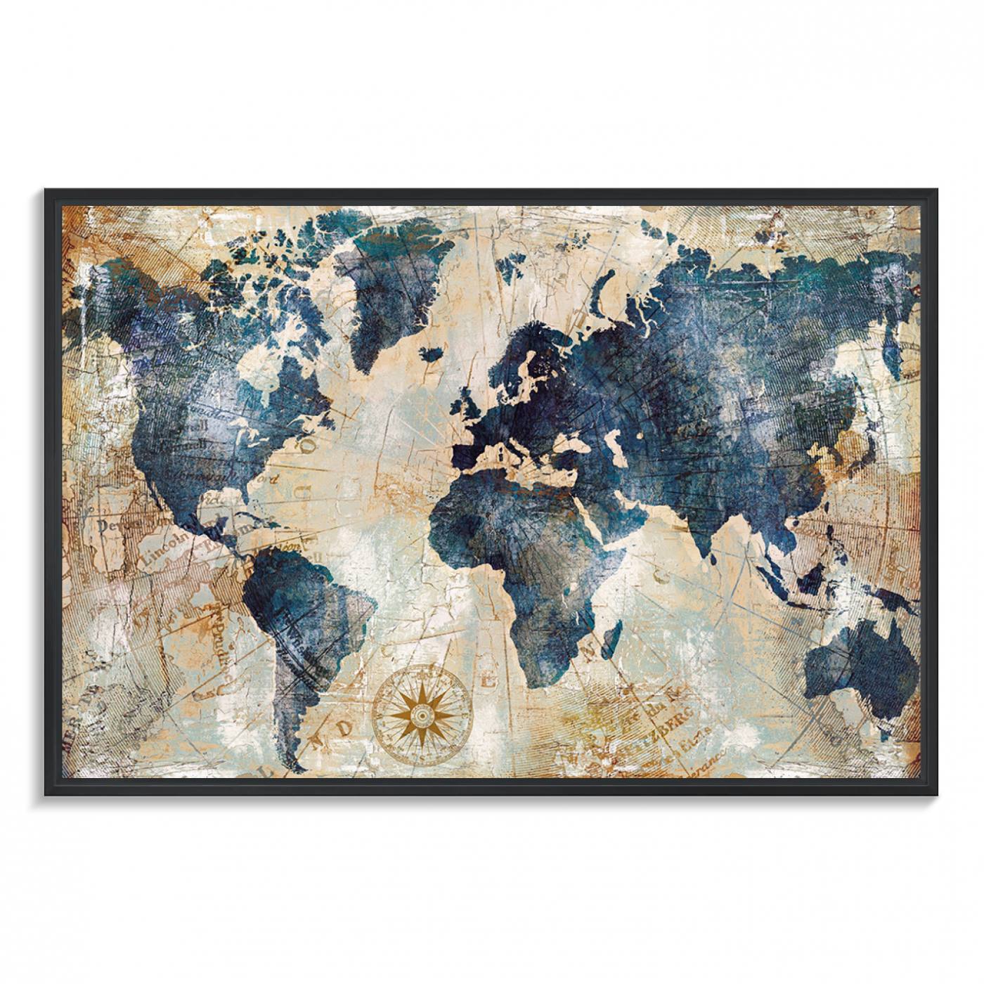 Vintage World Map Canvas Print – Antique Nautical Triptych Wall Art – World Map Decor for Living Room or Office – Ready to Hang