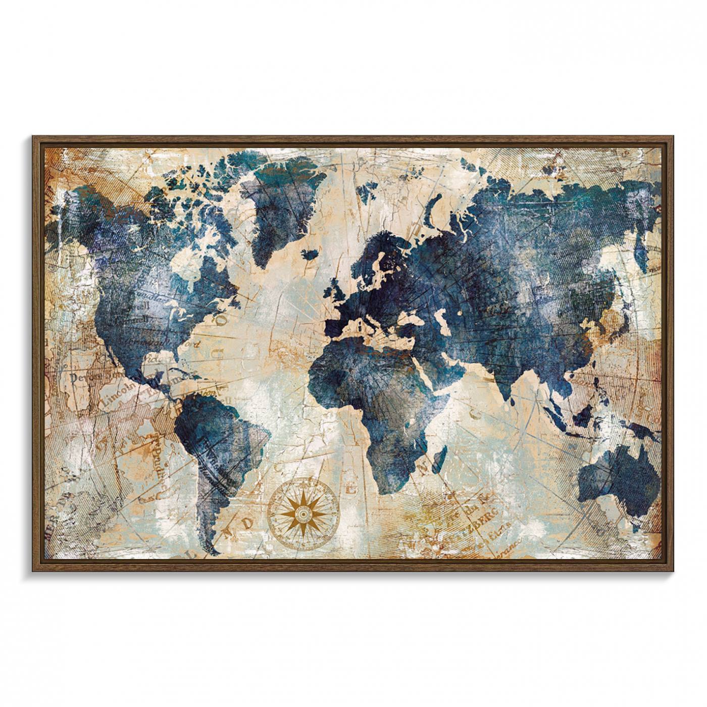 Vintage World Map Canvas Print – Antique Nautical Triptych Wall Art – World Map Decor for Living Room or Office – Ready to Hang