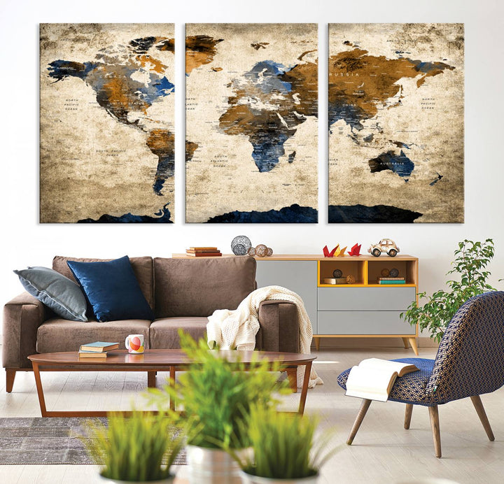 51140-MGV-CV-36X24-Vintage World Map Canvas Print - Framed, Ready to Hang, Rustic Global Map Art for Home and Office Decor