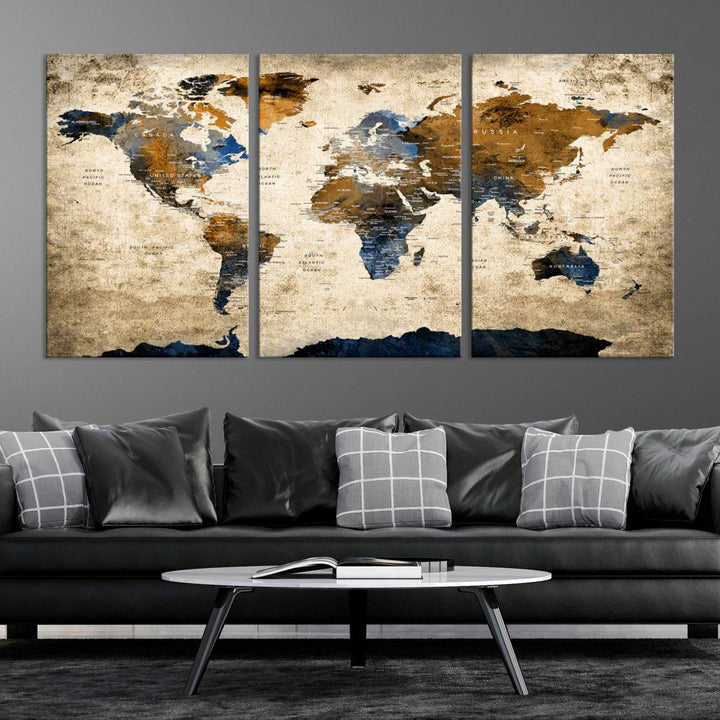 51140-MGV-CV-36X24-Vintage World Map Canvas Print - Framed, Ready to Hang, Rustic Global Map Art for Home and Office Decor