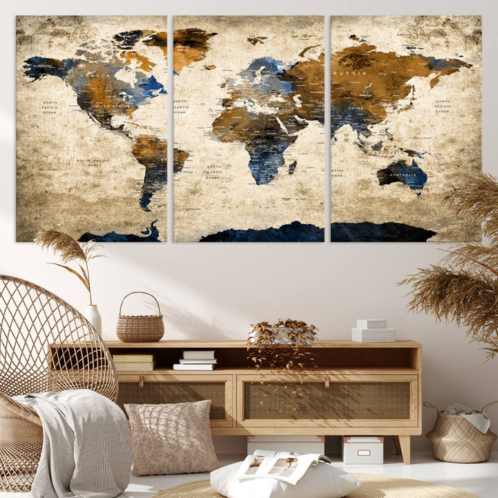 51140-MGV-CV-36X24-Vintage World Map Canvas Print - Framed, Ready to Hang, Rustic Global Map Art for Home and Office Decor