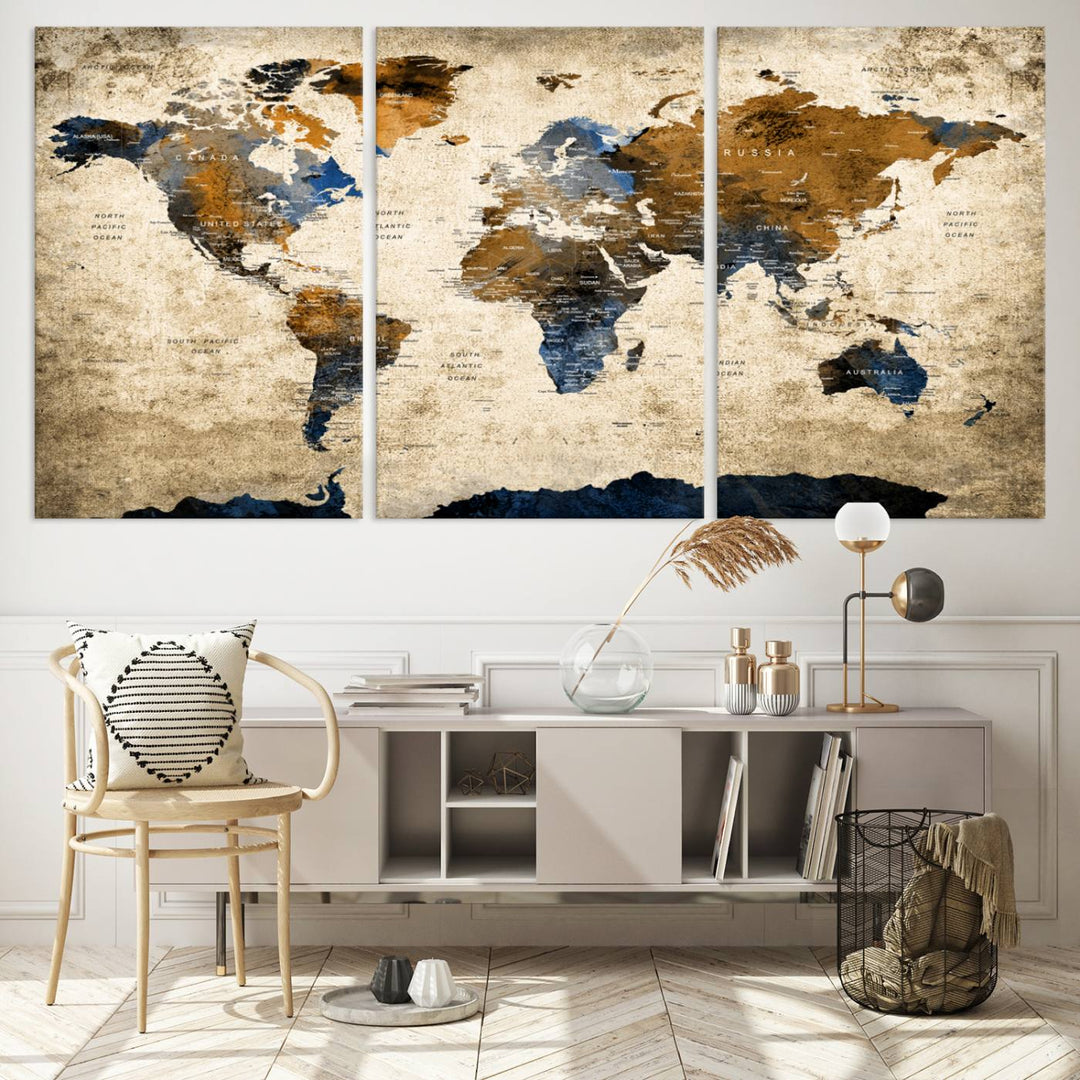 51140-MGV-CV-36X24-Vintage World Map Canvas Print - Framed, Ready to Hang, Rustic Global Map Art for Home and Office Decor