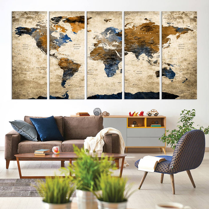 51140-MGV-CV-36X24-Vintage World Map Canvas Print - Framed, Ready to Hang, Rustic Global Map Art for Home and Office Decor