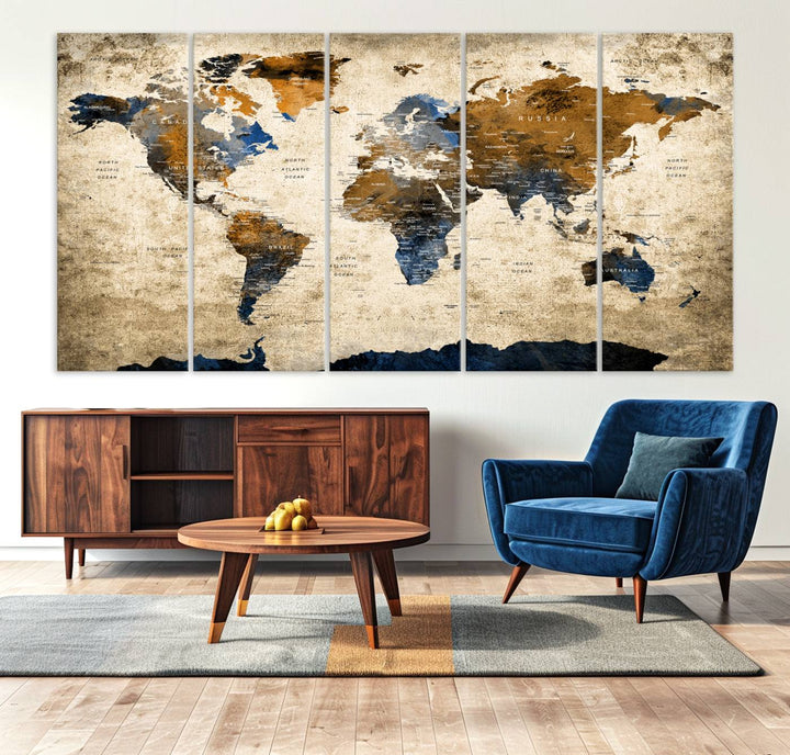 51140-MGV-CV-36X24-Vintage World Map Canvas Print - Framed, Ready to Hang, Rustic Global Map Art for Home and Office Decor