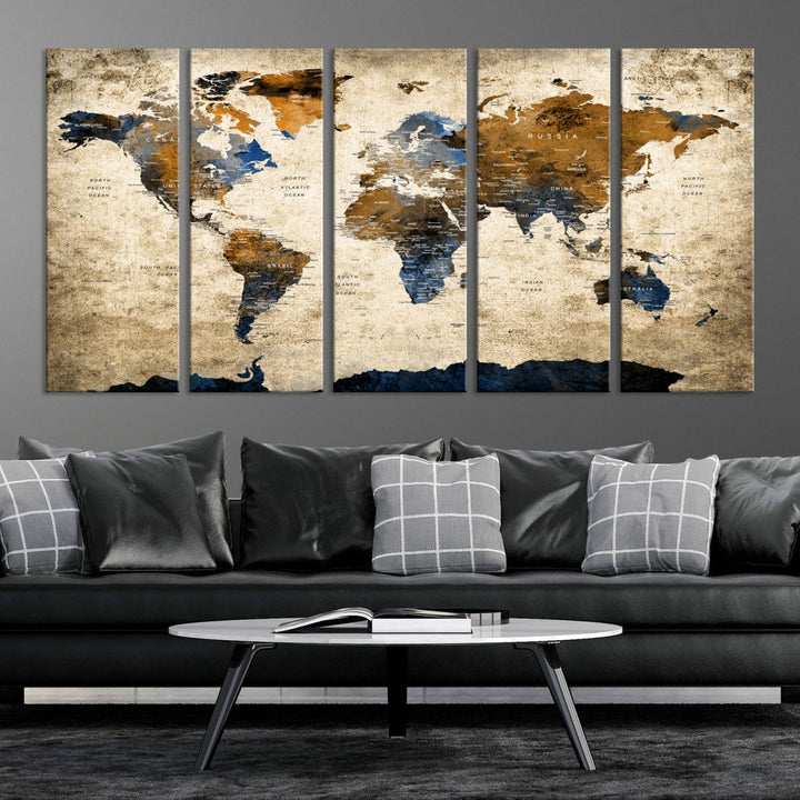 51140-MGV-CV-36X24-Vintage World Map Canvas Print - Framed, Ready to Hang, Rustic Global Map Art for Home and Office Decor