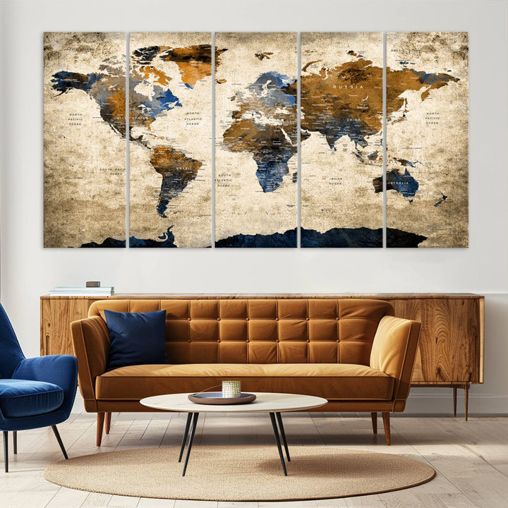 51140-MGV-CV-36X24-Vintage World Map Canvas Print - Framed, Ready to Hang, Rustic Global Map Art for Home and Office Decor