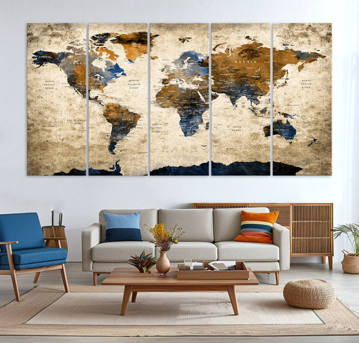 51140-MGV-CV-36X24-Vintage World Map Canvas Print - Framed, Ready to Hang, Rustic Global Map Art for Home and Office Decor