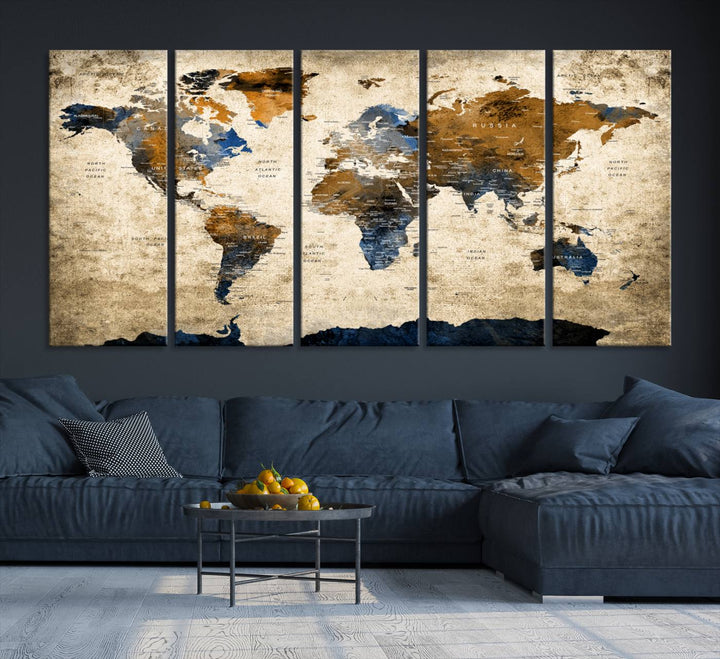 51140-MGV-CV-36X24-Vintage World Map Canvas Print - Framed, Ready to Hang, Rustic Global Map Art for Home and Office Decor