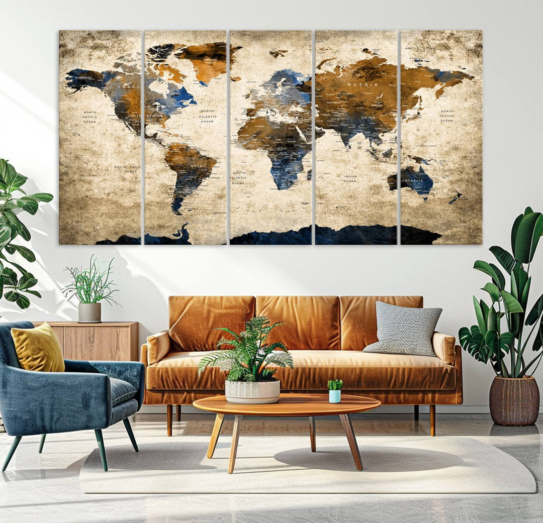 51140-MGV-CV-36X24-Vintage World Map Canvas Print - Framed, Ready to Hang, Rustic Global Map Art for Home and Office Decor