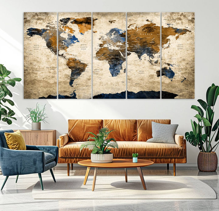51140-MGV-CV-36X24-Vintage World Map Canvas Print - Framed, Ready to Hang, Rustic Global Map Art for Home and Office Decor