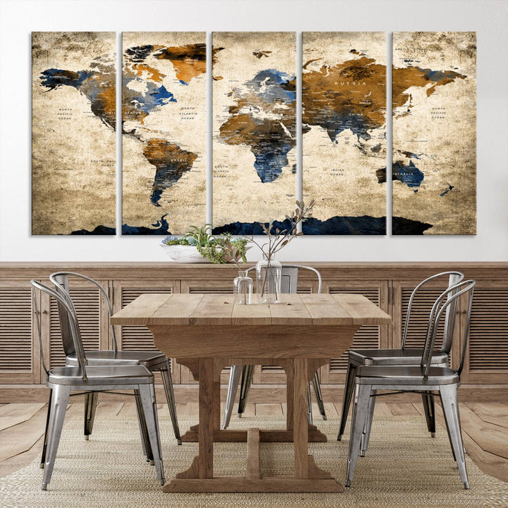 51140-MGV-CV-36X24-Vintage World Map Canvas Print - Framed, Ready to Hang, Rustic Global Map Art for Home and Office Decor