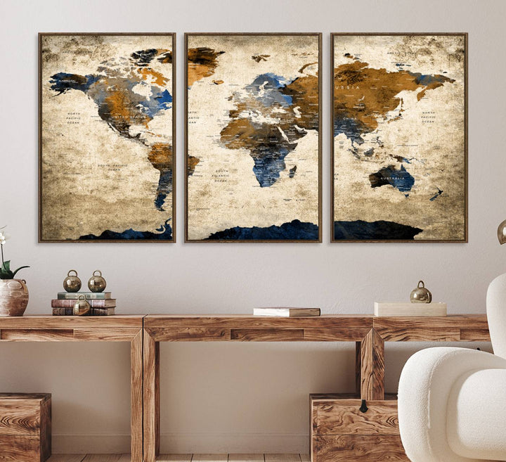 51140-MGV-CV-36X24-Vintage World Map Canvas Print - Framed, Ready to Hang, Rustic Global Map Art for Home and Office Decor