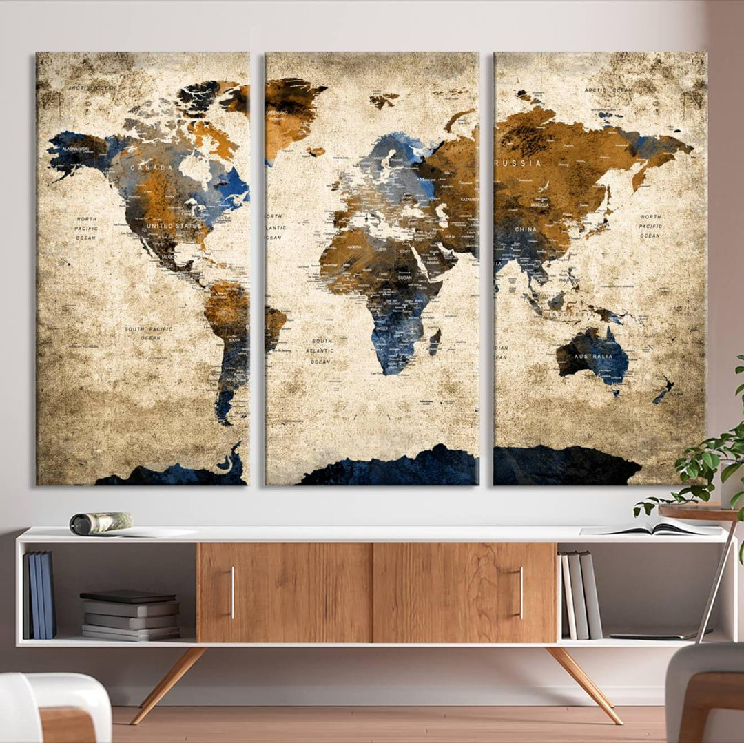 51140-MGV-CV-36X24-Vintage World Map Canvas Print - Framed, Ready to Hang, Rustic Global Map Art for Home and Office Decor