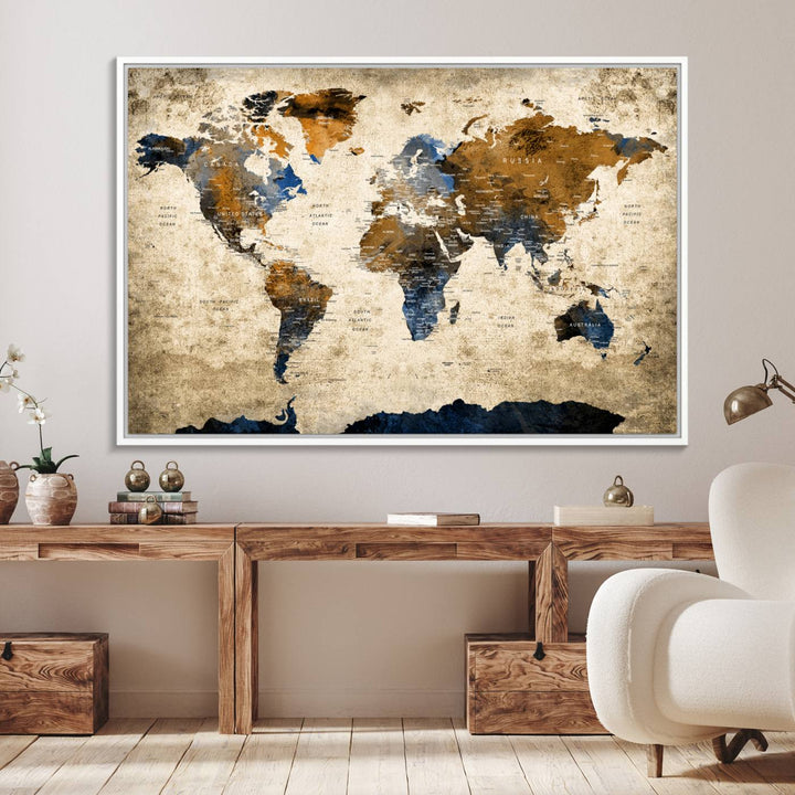 51140-MGV-FC-36X24_White-Vintage World Map Canvas Print - Framed, Ready to Hang, Rustic Global Map Art for Home and Office Decor