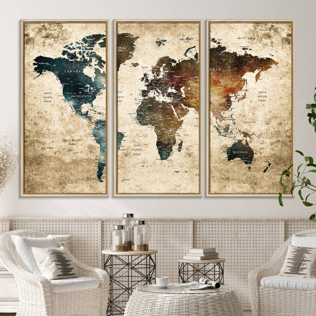 55201-MGV-CV-36X24-Vintage World Map Canvas Wall Art Print – Antique Style World Map Decor for Home or Office – Ready to Hang Historical Map Print