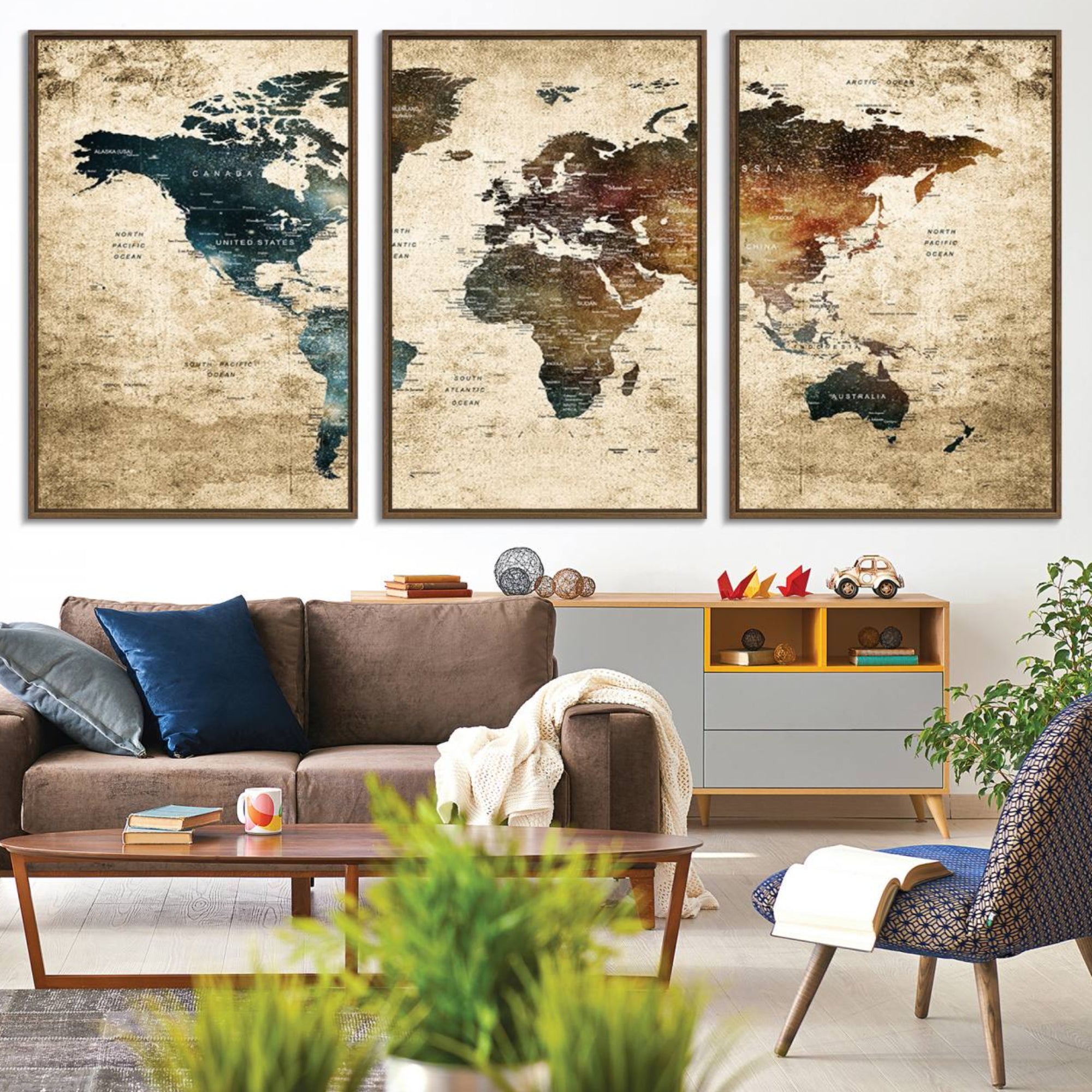 55201-MGV-CV-36X24-Push Pin World Map Canvas Print – Travel Tracker Wall Art for Couples, Perfect Anniversary Gift for Home or Office Decor