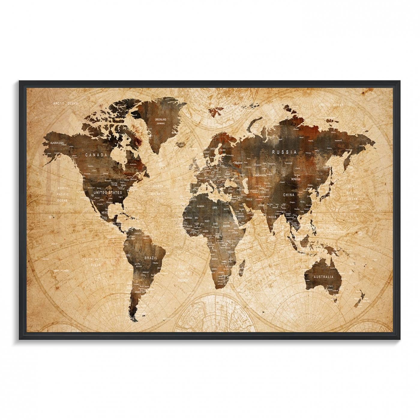 Vintage World Map Wall Art | 3 Panel Large Canvas Art | Antique World Map Canvas Print | Rustic Map Wall Art, Framed Gallery Wrapped