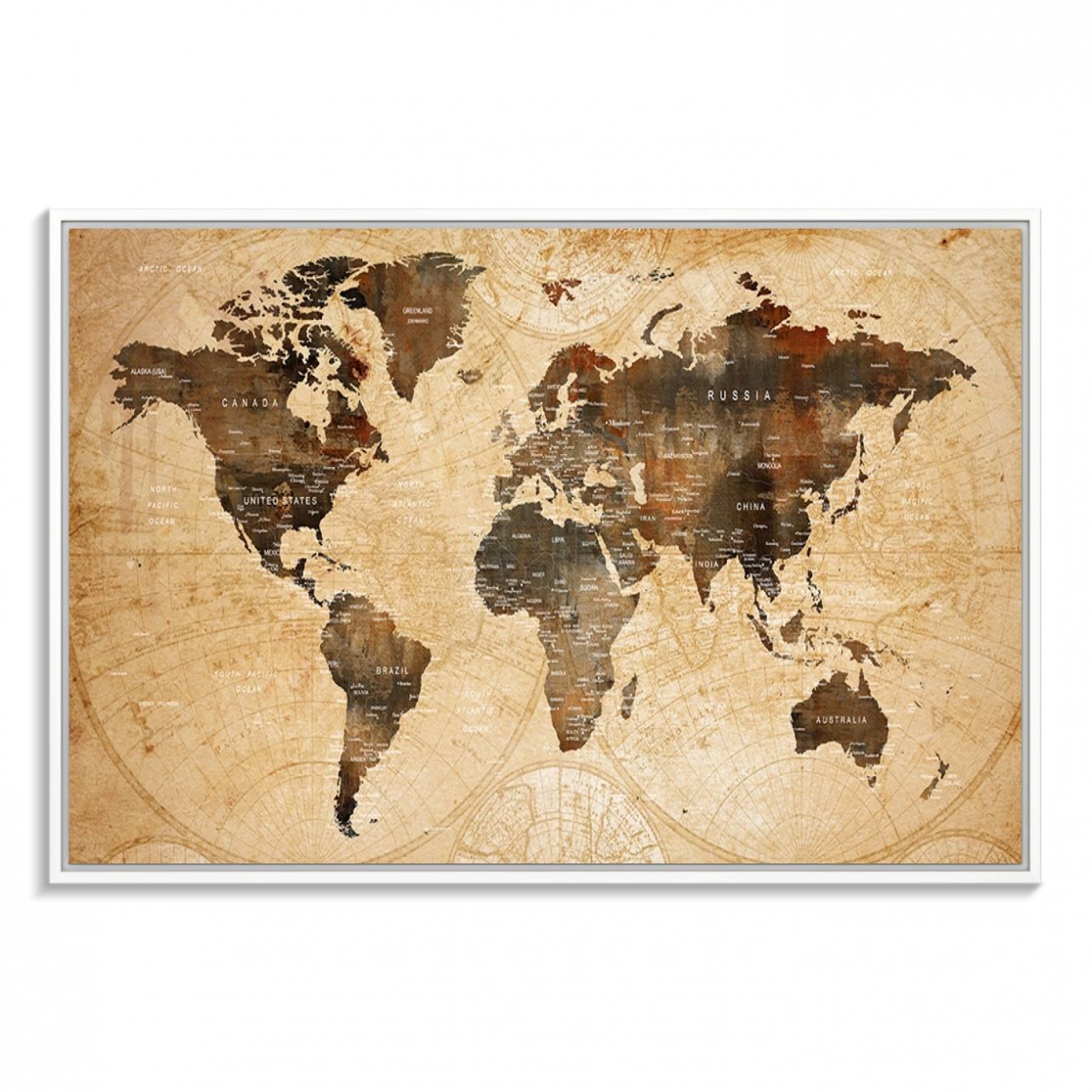 Vintage World Map Wall Art | 3 Panel Large Canvas Art | Antique World Map Canvas Print | Rustic Map Wall Art, Framed Gallery Wrapped