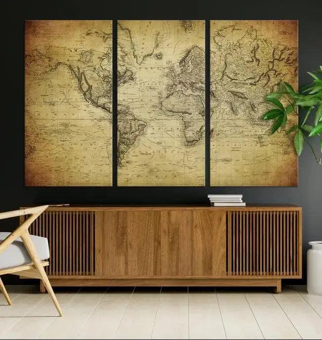 Vintage World Map Wall Art Old Style Classic Map Canvas Print