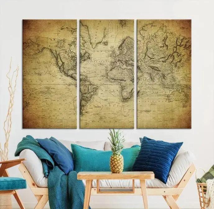 Vintage World Map Wall Art Old Style Classic Map Canvas Print