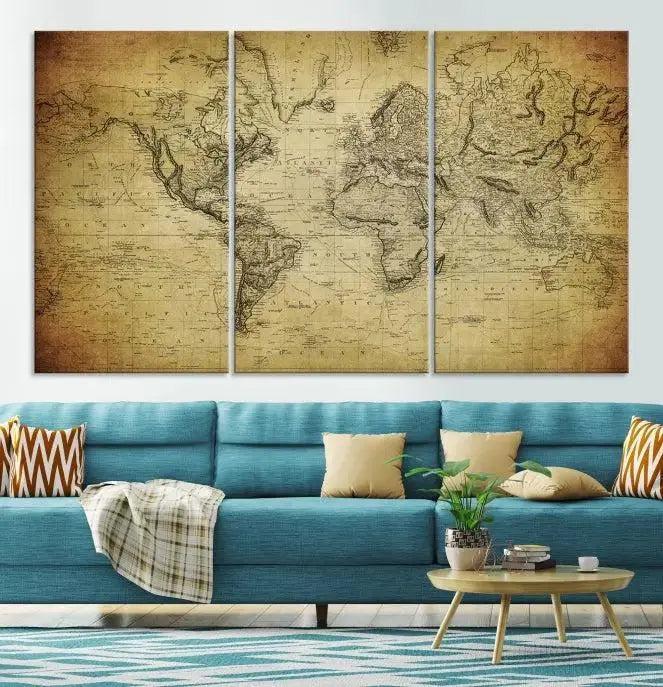 Vintage World Map Wall Art Old Style Classic Map Canvas Print