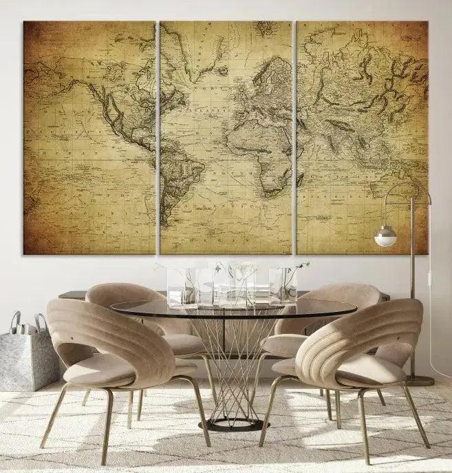 Vintage World Map Wall Art Old Style Classic Map Canvas Print