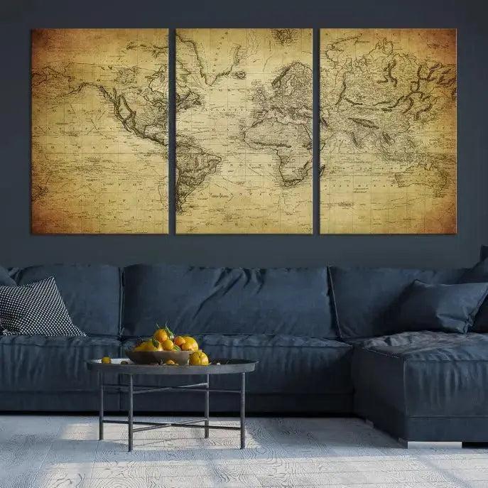 Vintage World Map Wall Art Old Style Classic Map Canvas Print