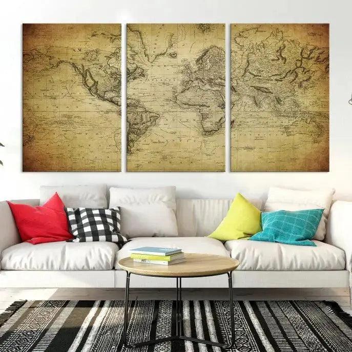 Vintage World Map Wall Art Old Style Classic Map Canvas Print