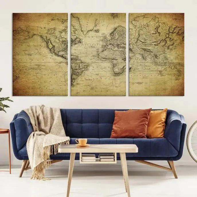 Vintage World Map Wall Art Old Style Classic Map Canvas Print