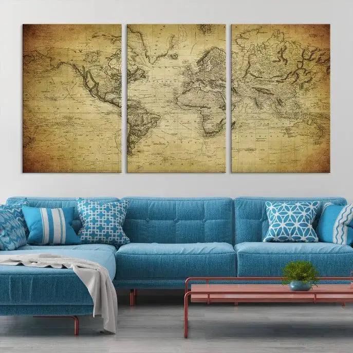 Vintage World Map Wall Art Old Style Classic Map Canvas Print