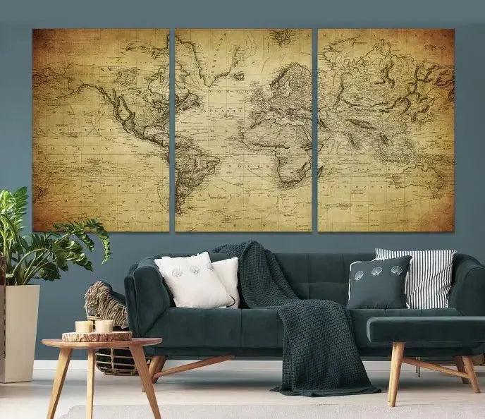 Vintage World Map Wall Art Old Style Classic Map Canvas Print