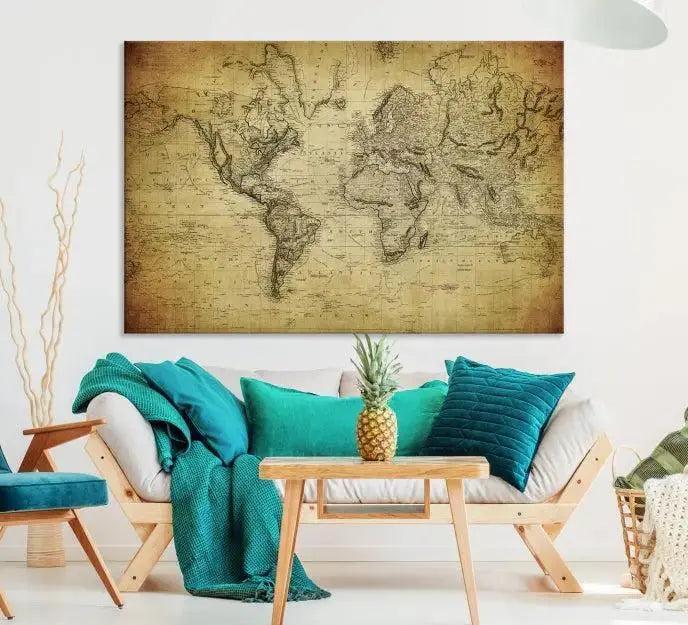 Vintage World Map Wall Art Old Style Classic Map Canvas Print