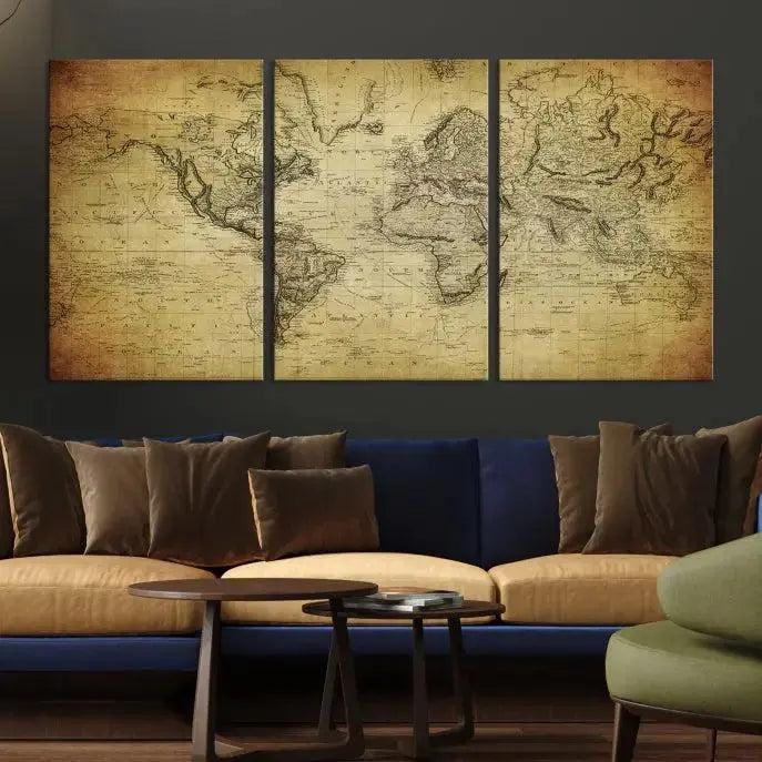 Vintage World Map Wall Art Old Style Classic Map Canvas Print