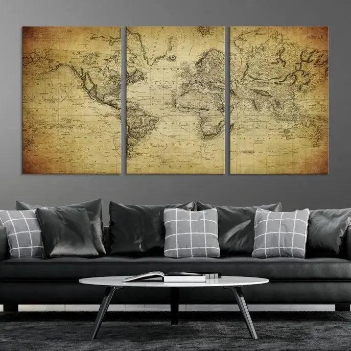 Vintage World Map Wall Art Old Style Classic Map Canvas Print