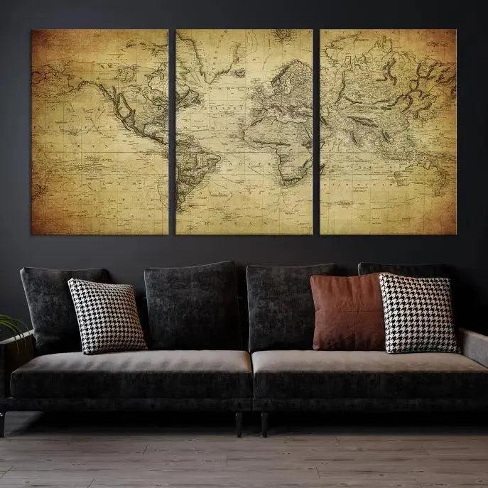 Vintage World Map Wall Art Old Style Classic Map Canvas Print
