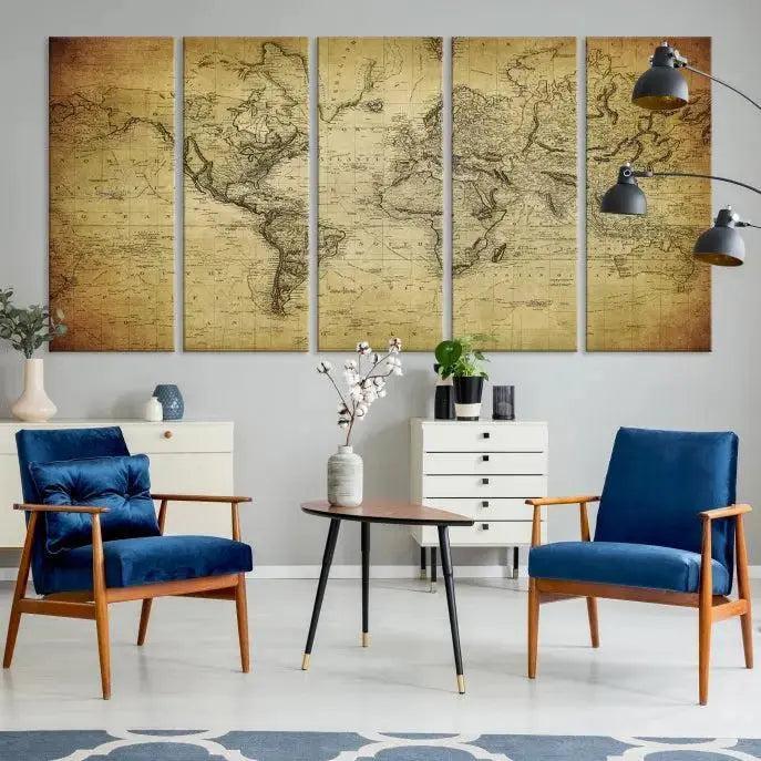 Vintage World Map Wall Art Old Style Classic Map Canvas Print