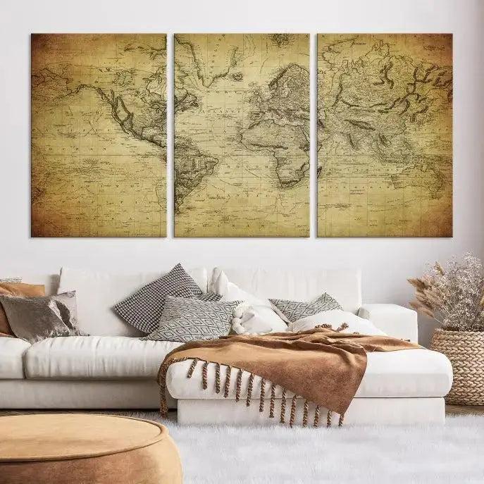 Vintage World Map Wall Art Old Style Classic Map Canvas Print