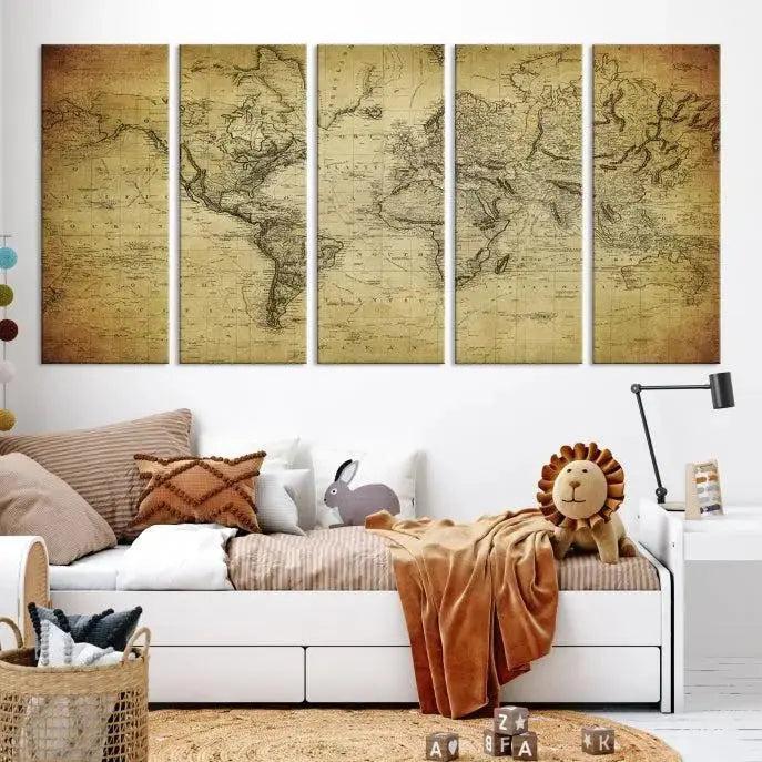 Vintage World Map Wall Art Old Style Classic Map Canvas Print
