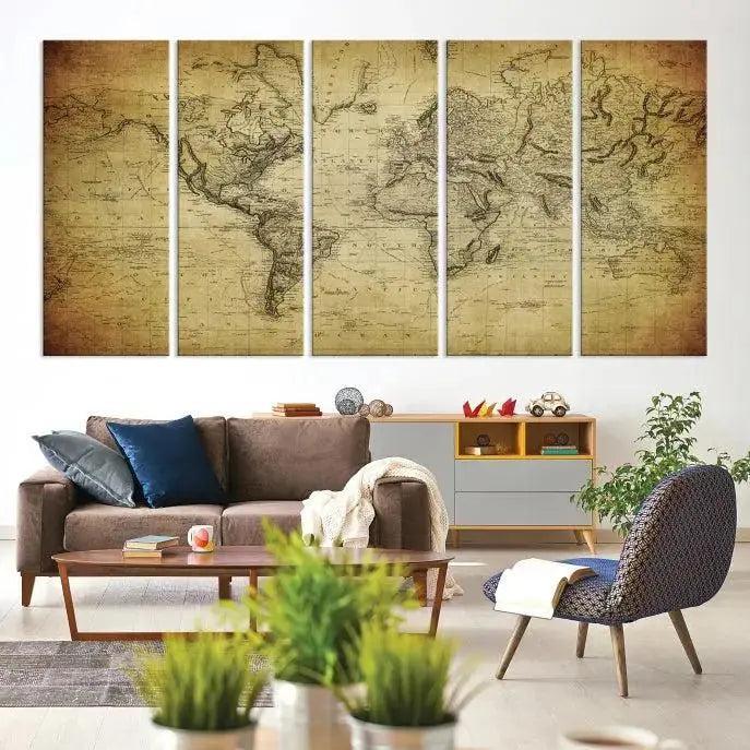 Edit-Images-Vintage World Map Wall Art Old Style Classic Map Canvas Print