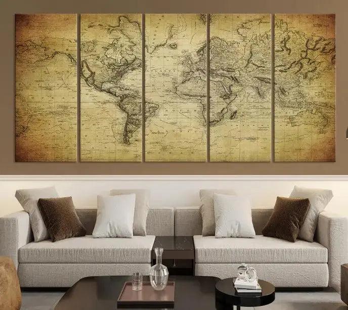 Edit-Images-Vintage World Map Wall Art Old Style Classic Map Canvas Print