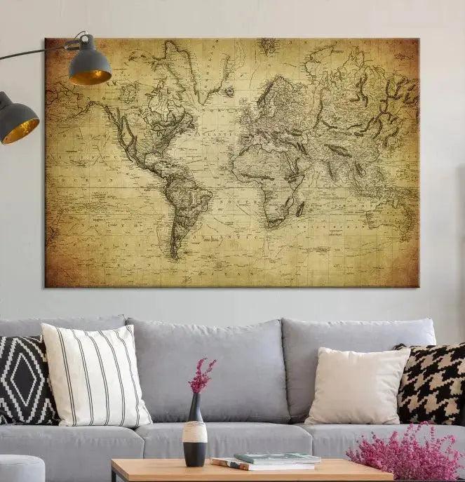 Vintage World Map Wall Art Old Style Classic Map Canvas Print